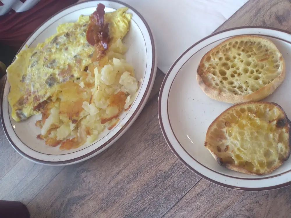 Meat Omelet with Home Fries and English Muffin